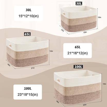 Artfeel 65L Rectangle Woven Natural Cotton Rope Storage Basket