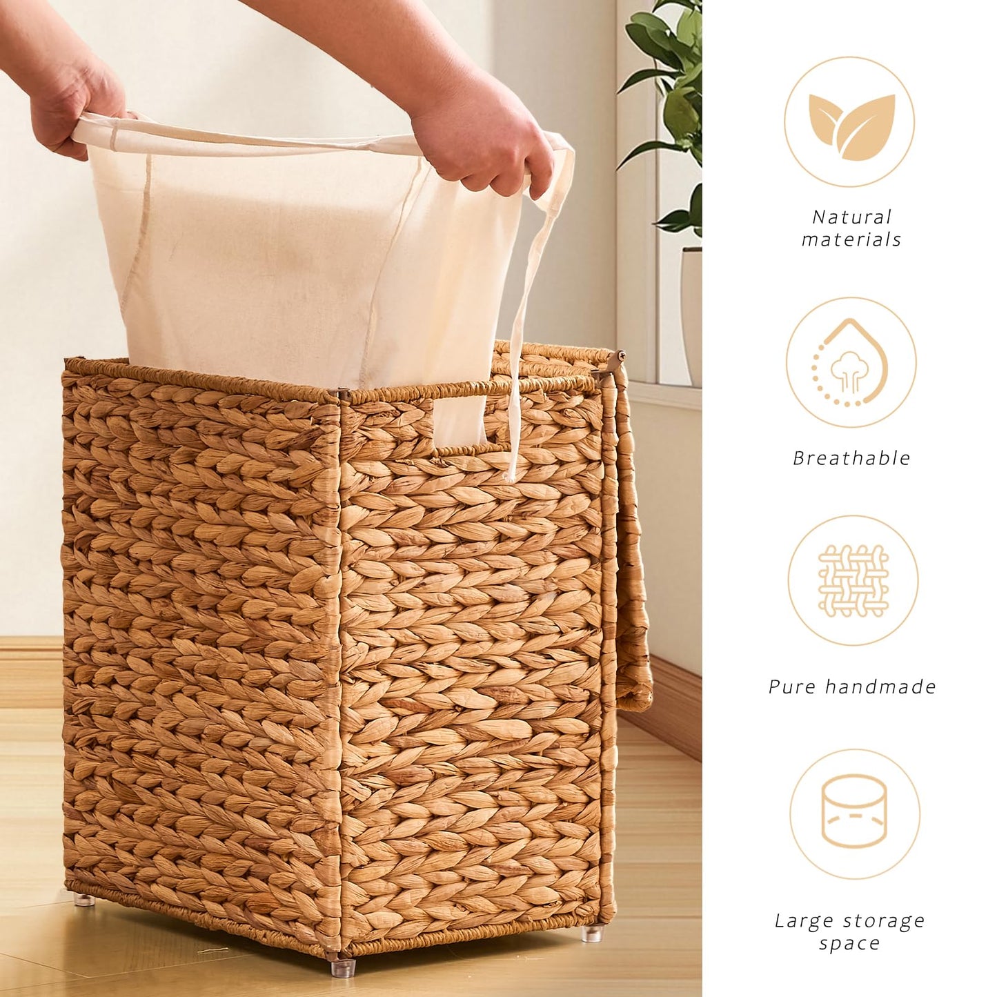 LGENHOOM Handwoven Natural Water Hyacinth Hamper with Lid