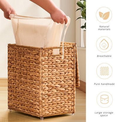 LGENHOOM Handwoven Natural Water Hyacinth Hamper with Lid
