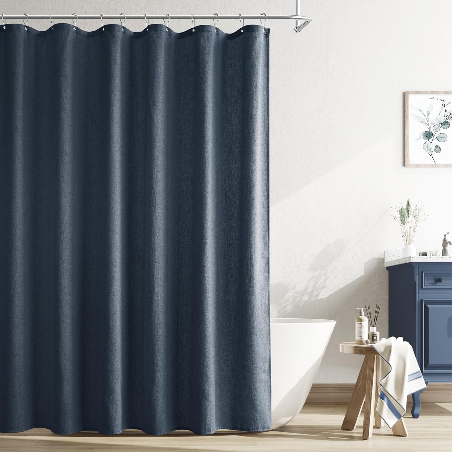 Naturoom Weighted Natural Flax Linen Shower Curtain Set