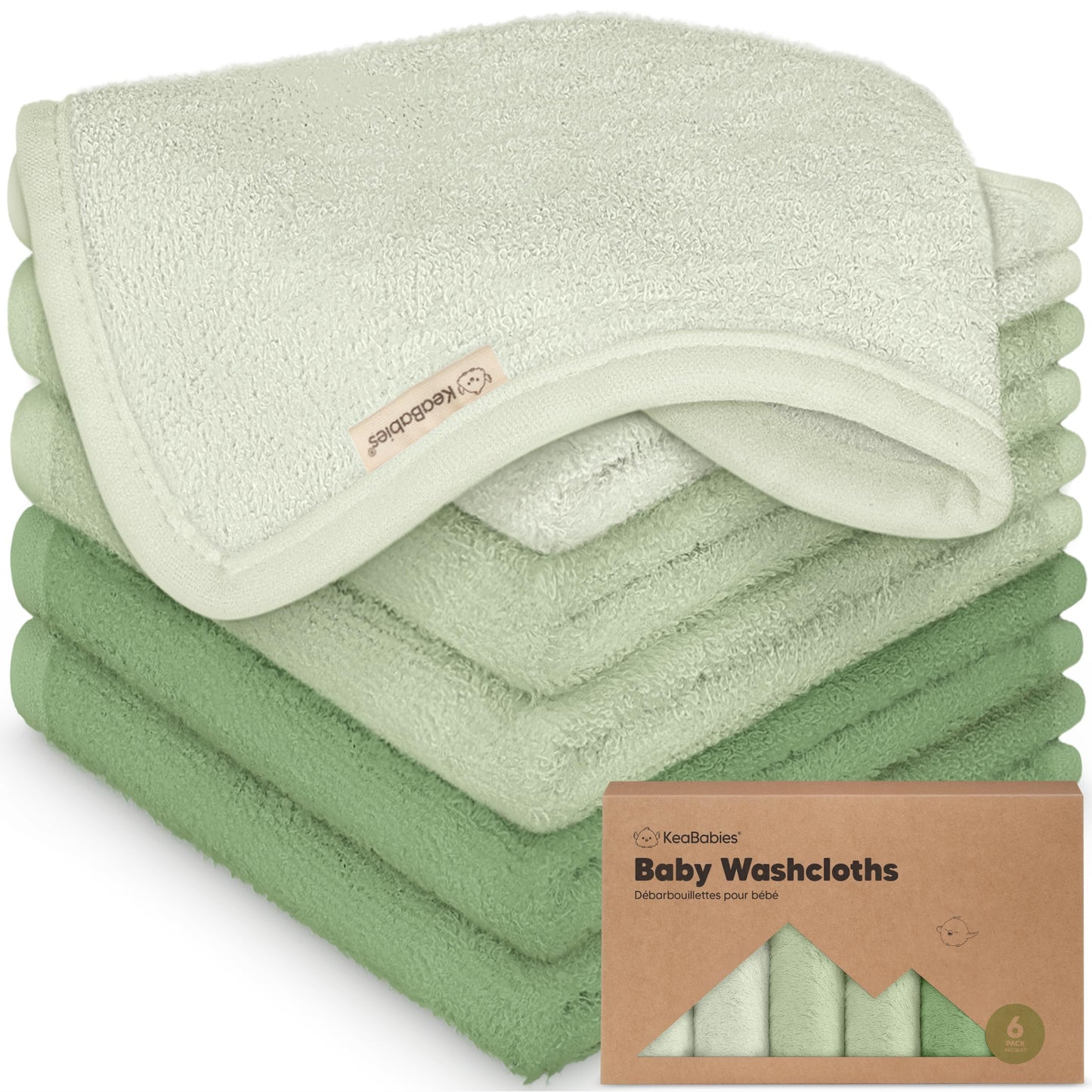 KeaBabies Bamboo Washcloths: 500GSM Ultra-Soft 6-Pack