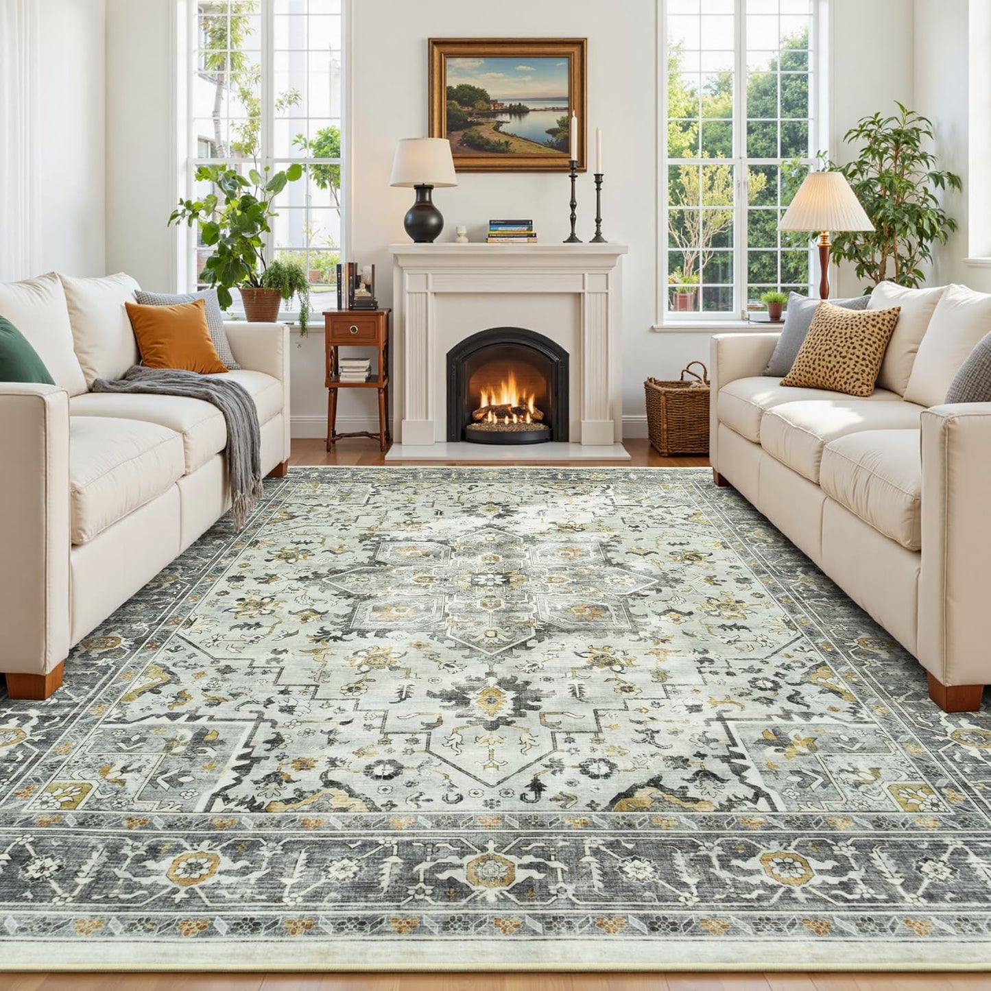 Vibrug Coastal Medallion OEKO-TEX Certified Washable Area Rug