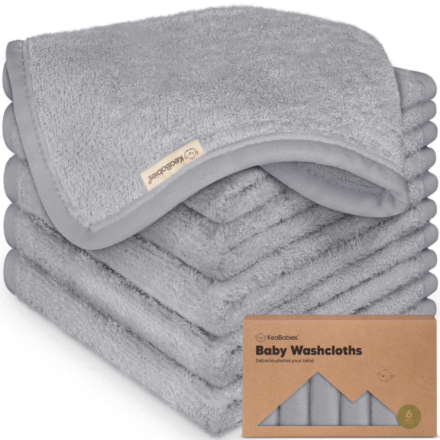 KeaBabies Bamboo Washcloths: 500GSM Ultra-Soft 6-Pack