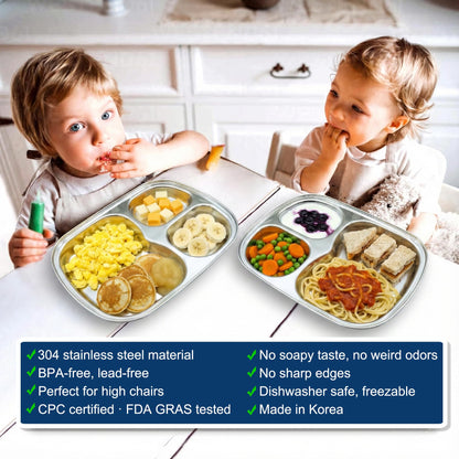 Korean Premium 304 Stainless Steel 5-Compartment Divided Plates (Set of 2)