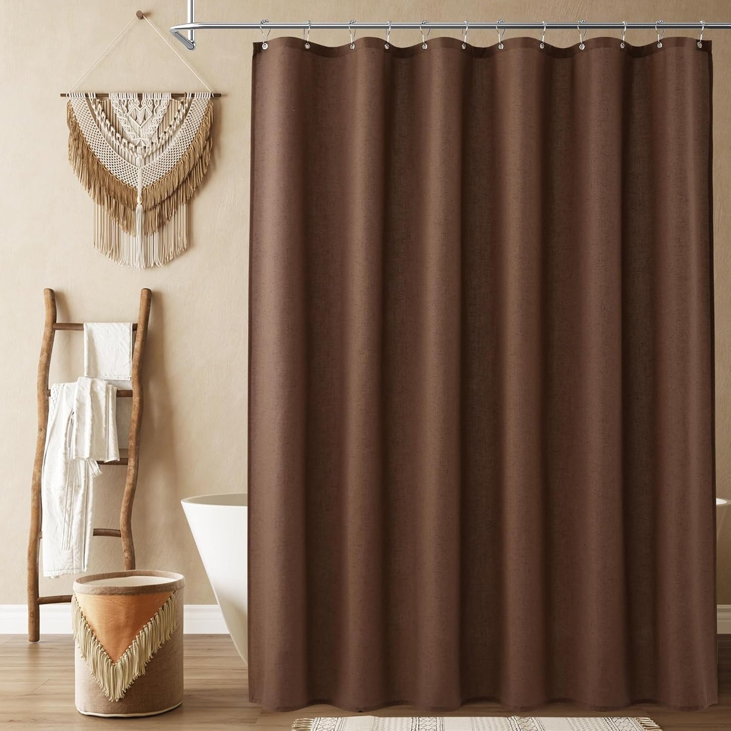 Naturoom Weighted Natural Flax Linen Shower Curtain Set