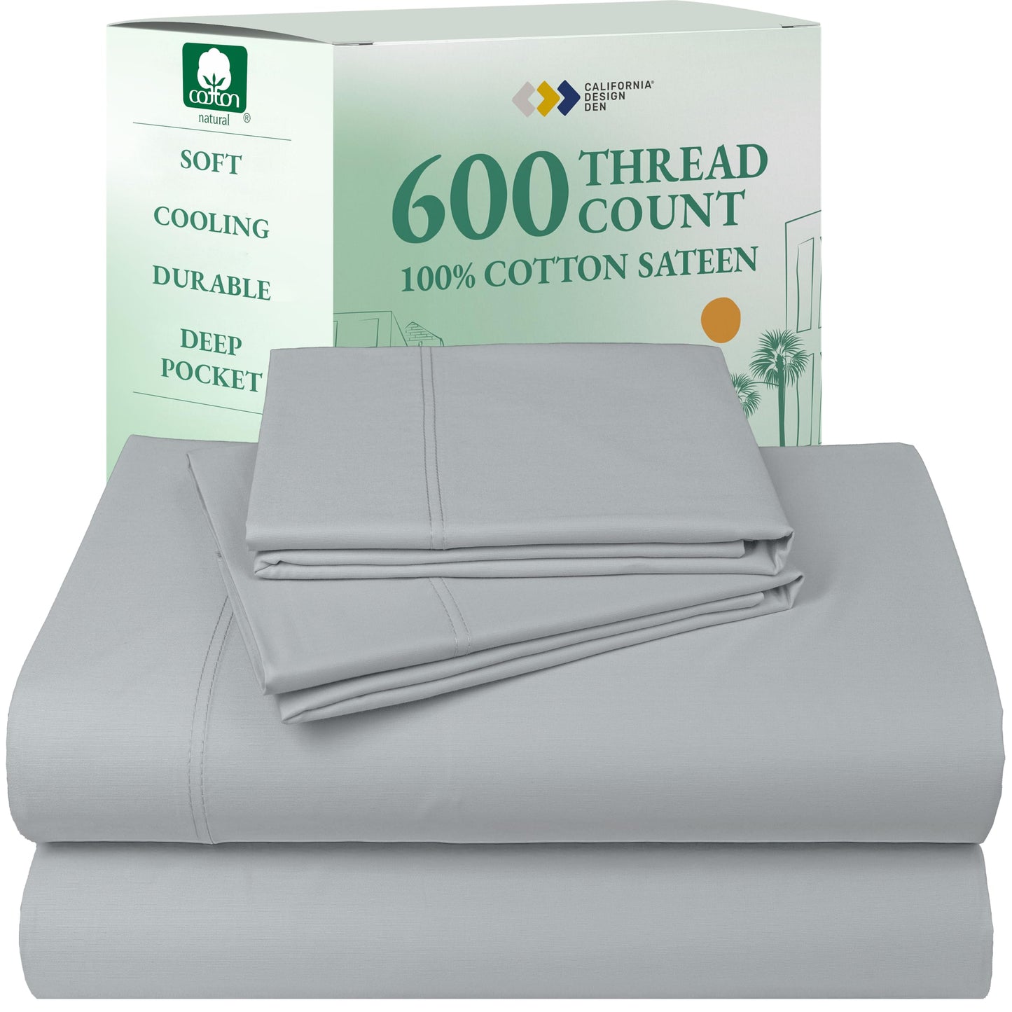 California Design Den 100% Cotton Sateen Sheets: 600 TC Luxury Set