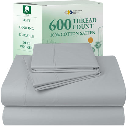 California Design Den 100% Cotton Sateen Sheets: 600 TC Luxury Set