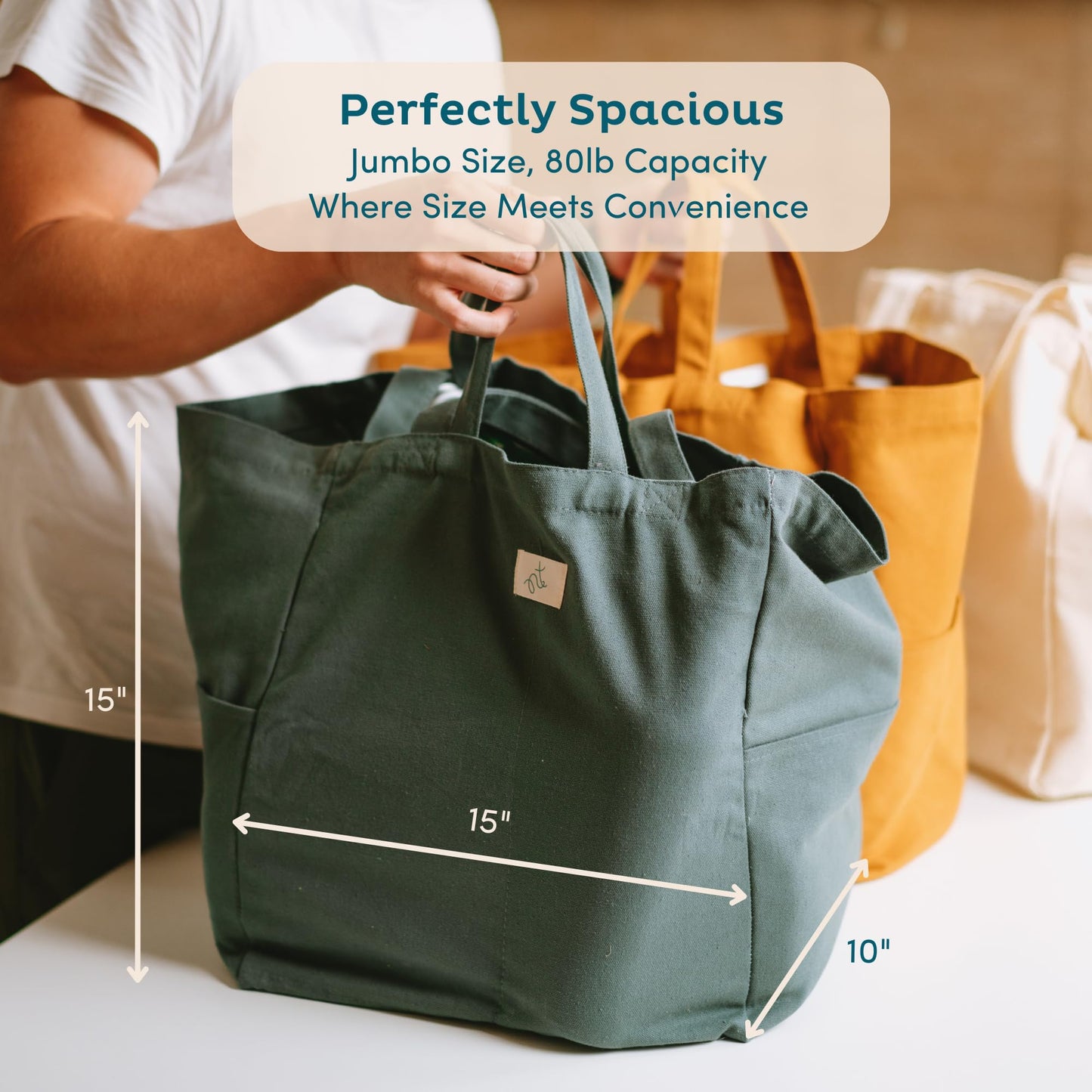 Nook Theory 3-Pack Reusable Cotton Canvas Grocery Bags (12 oz)