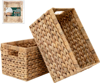 Artisan Handwoven 100% Natural Water Hyacinth Storage Baskets (Set of 2)