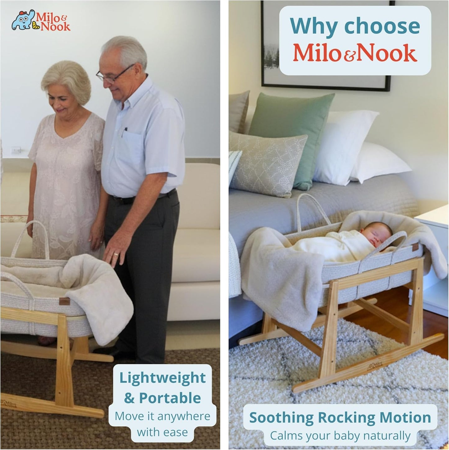 Milo & Nook Baby Moses Basket Stand: Solid Pine Wood Structure