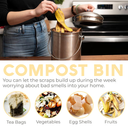 EPICA Countertop Compost Bin – 1.3 Gallon Stainless Steel, Toxin‑Free & Odorless
