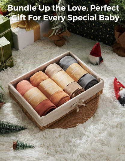 Momcozy 4-Pack Bamboo & Cotton Muslin Baby Swaddle Blankets