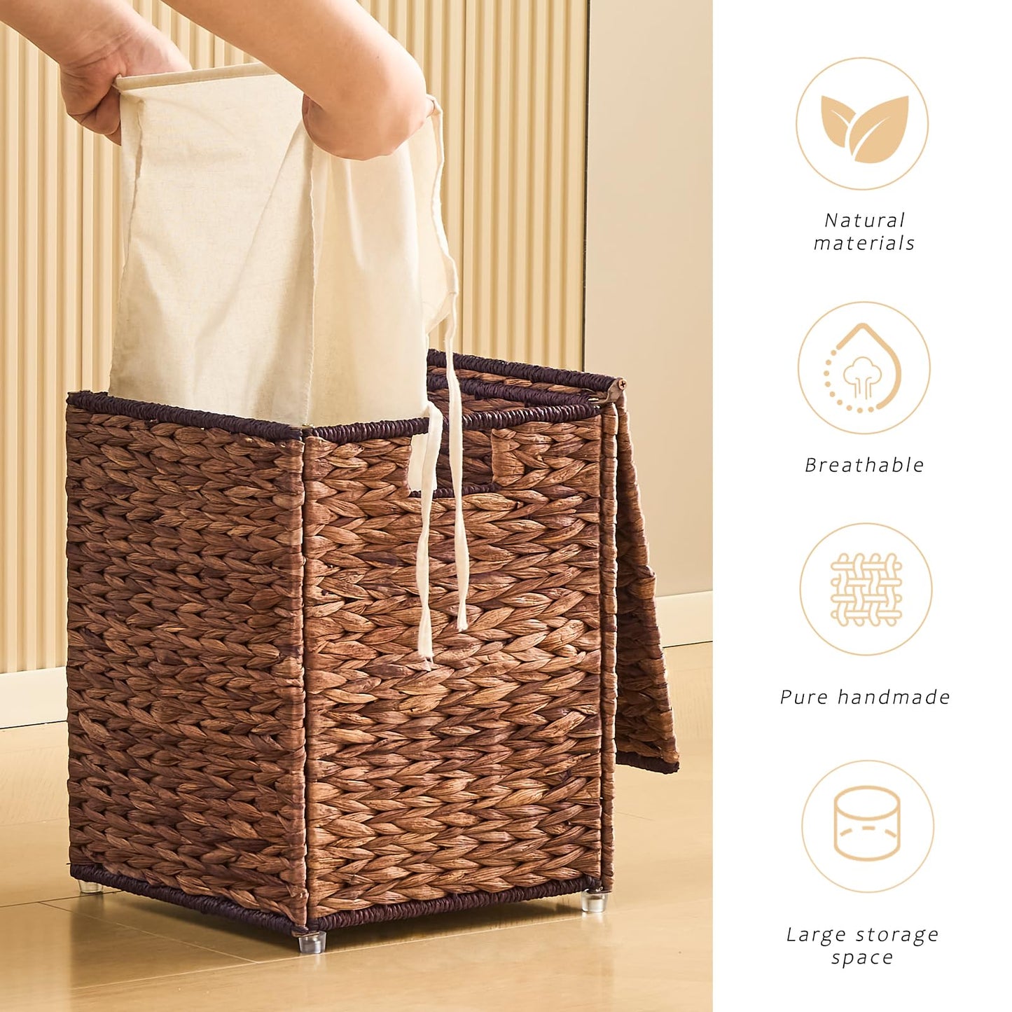 LGENHOOM Handwoven Natural Water Hyacinth Hamper with Lid