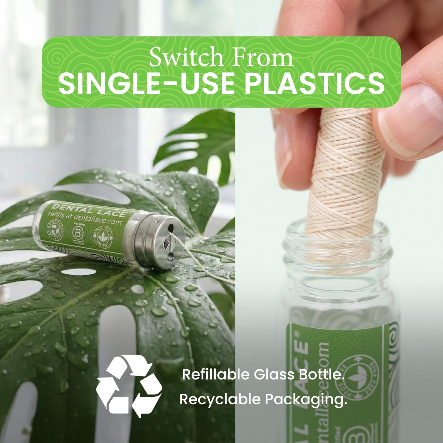 Refillable Silk Dental Floss, PFAS-Free, Glass Container – Dental Lace