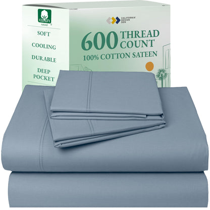 California Design Den 100% Cotton Sateen Sheets: 600 TC Luxury Set