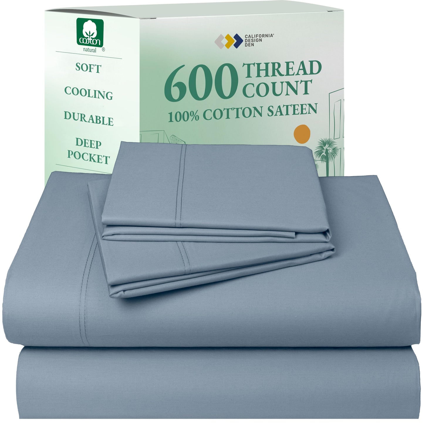 California Design Den 100% Cotton Sateen Sheets: 600 TC Luxury Set