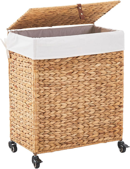 LGENHOOM Handwoven Natural Water Hyacinth Hamper with Lid