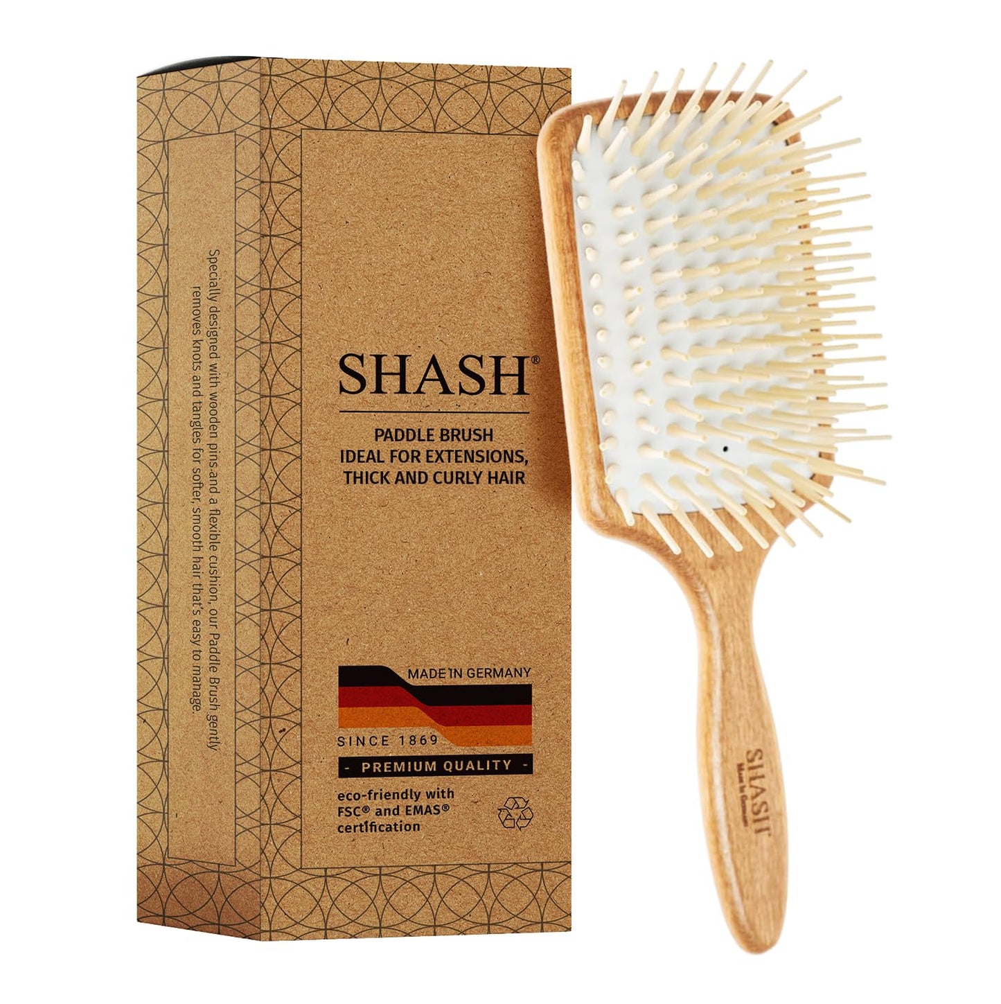 SHASH Made in Germany Wooden Paddle Brush: Eco-Sourced Wood
