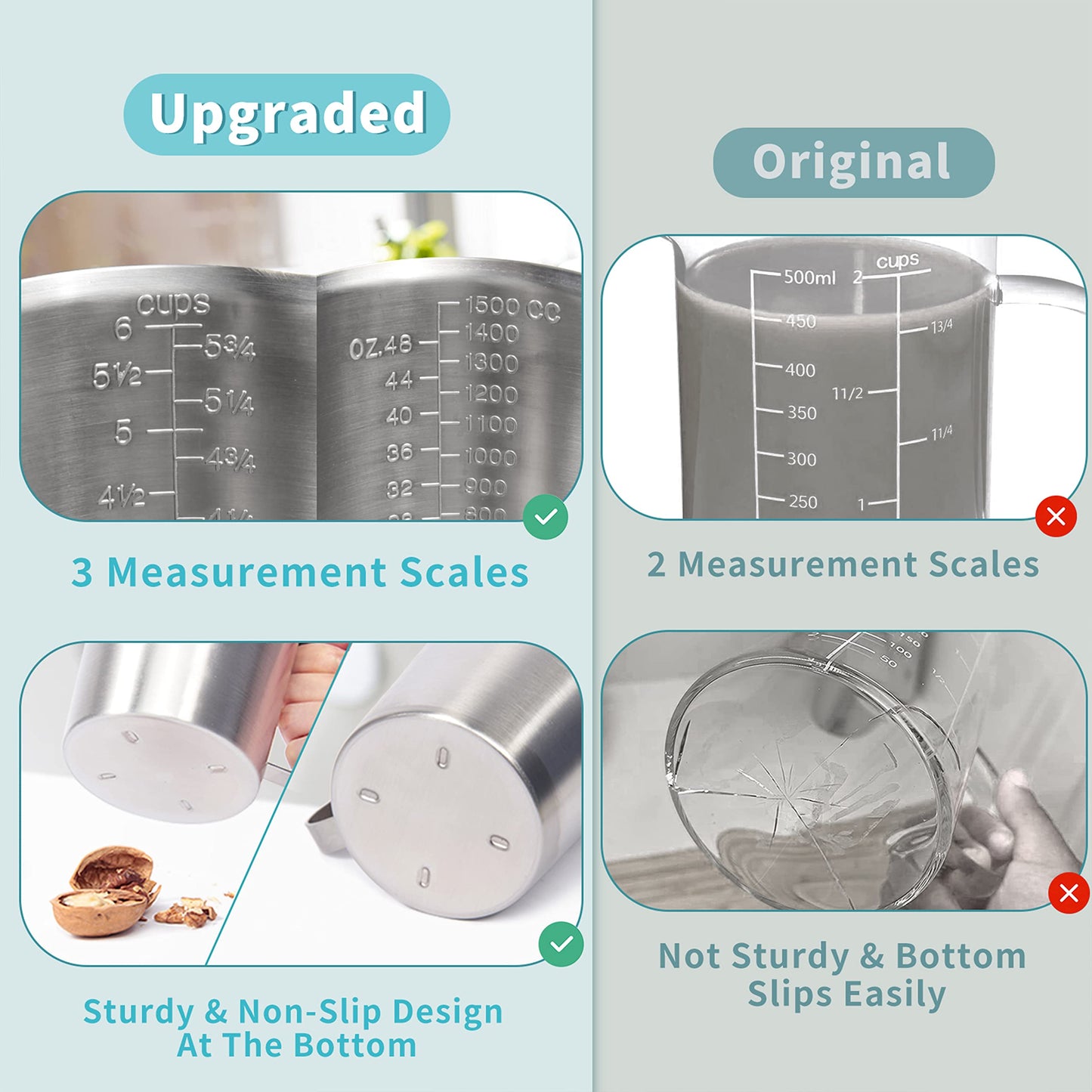 Newness Stainless Steel Measuring Cup with Triple Measurement Scales