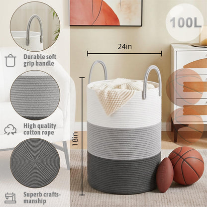 Artfeel 60L Handwoven Natural Cotton Rope Laundry Hamper