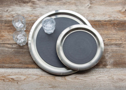 Service Ideas 20" x 14" Non-Slip Stainless Steel Serving Tray