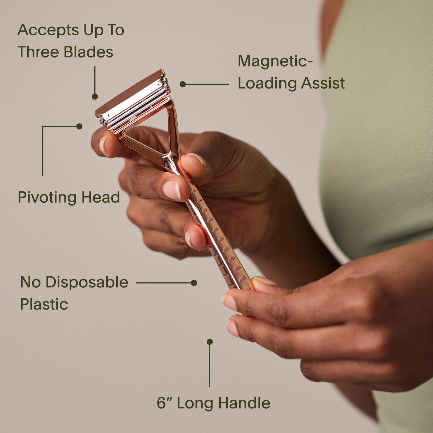 Leaf Shave All-Metal Safety Razor with Flexible Pivoting Head, Plastic-Free Triple-Blade Razor