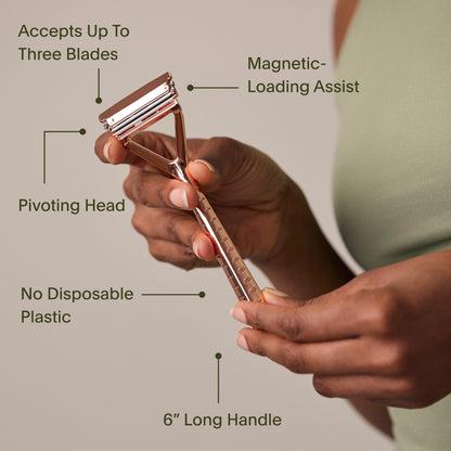 Leaf Shave All-Metal Safety Razor with Flexible Pivoting Head, Plastic-Free Triple-Blade Razor