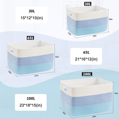 Artfeel 65L Rectangle Woven Natural Cotton Rope Storage Basket