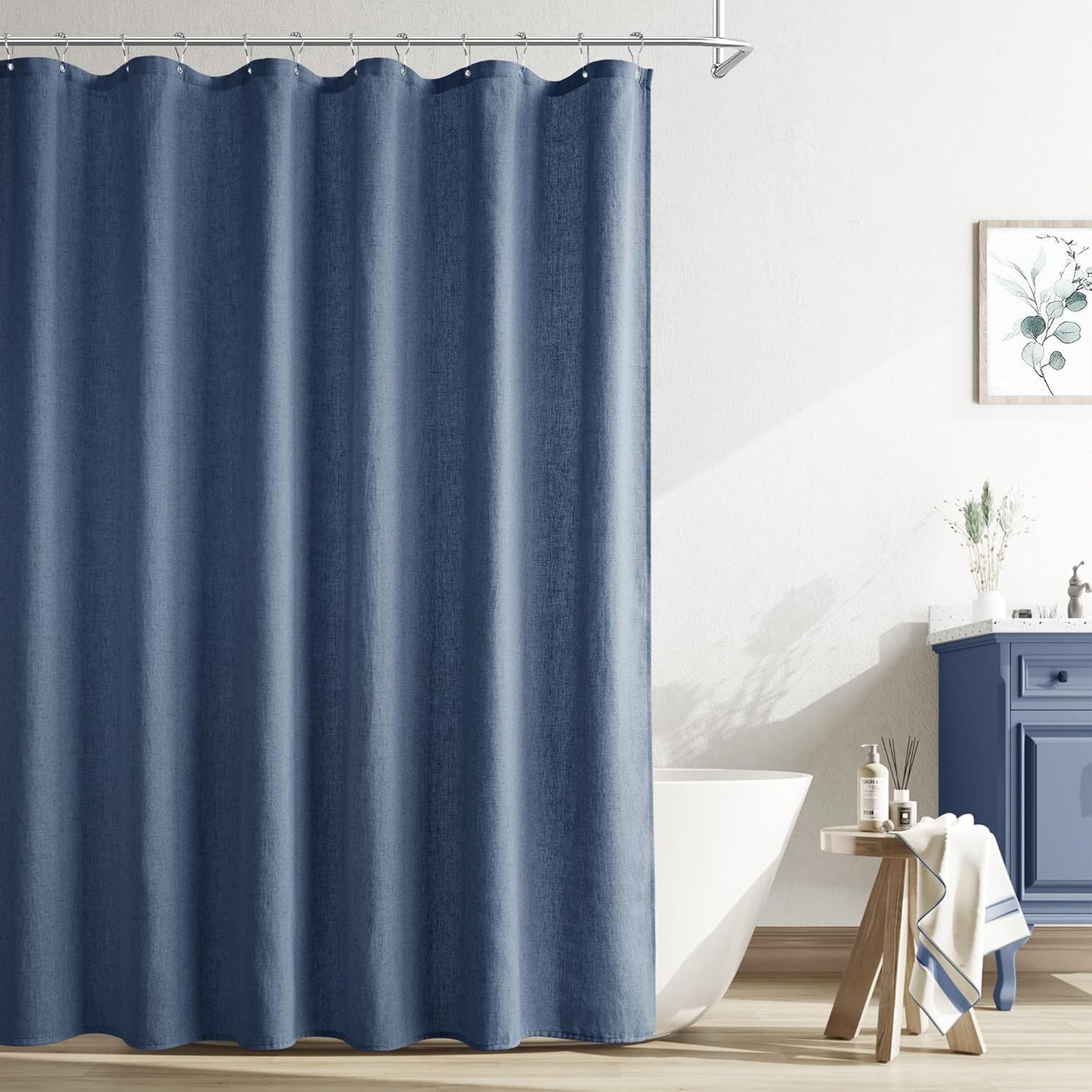 Naturoom Weighted Natural Flax Linen Shower Curtain Set