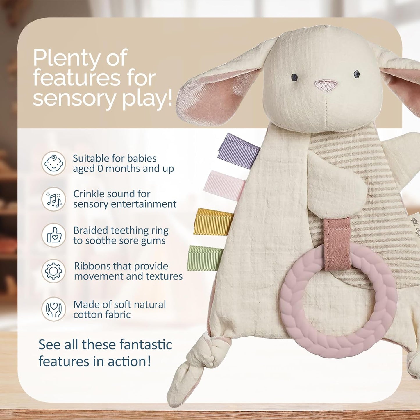 Itzy Ritzy Bitzy Crinkle Sensory Toy: Natural Cotton Bunny