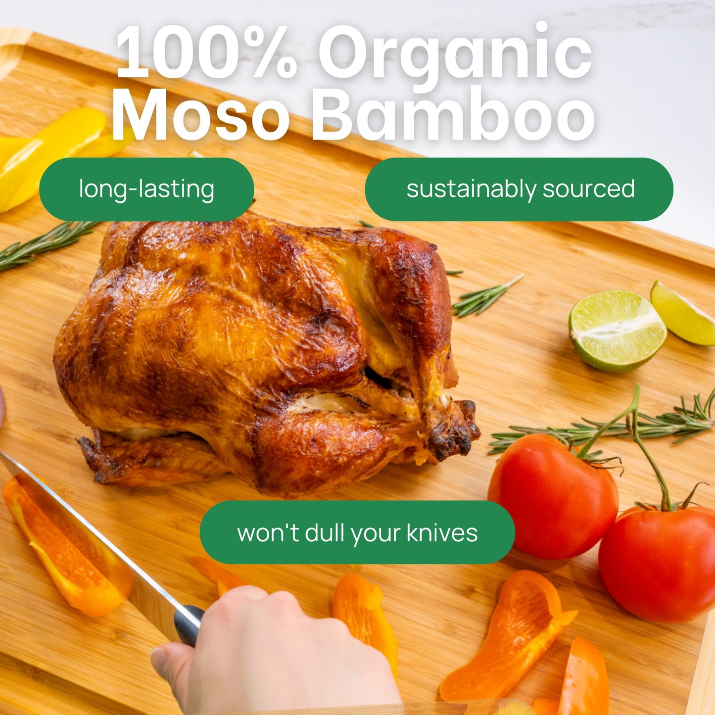 Microplastic-Free & Non-Toxic Greener Chef XL Organic Bamboo Cutting Board