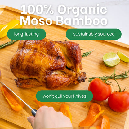 Microplastic-Free & Non-Toxic Greener Chef XL Organic Bamboo Cutting Board