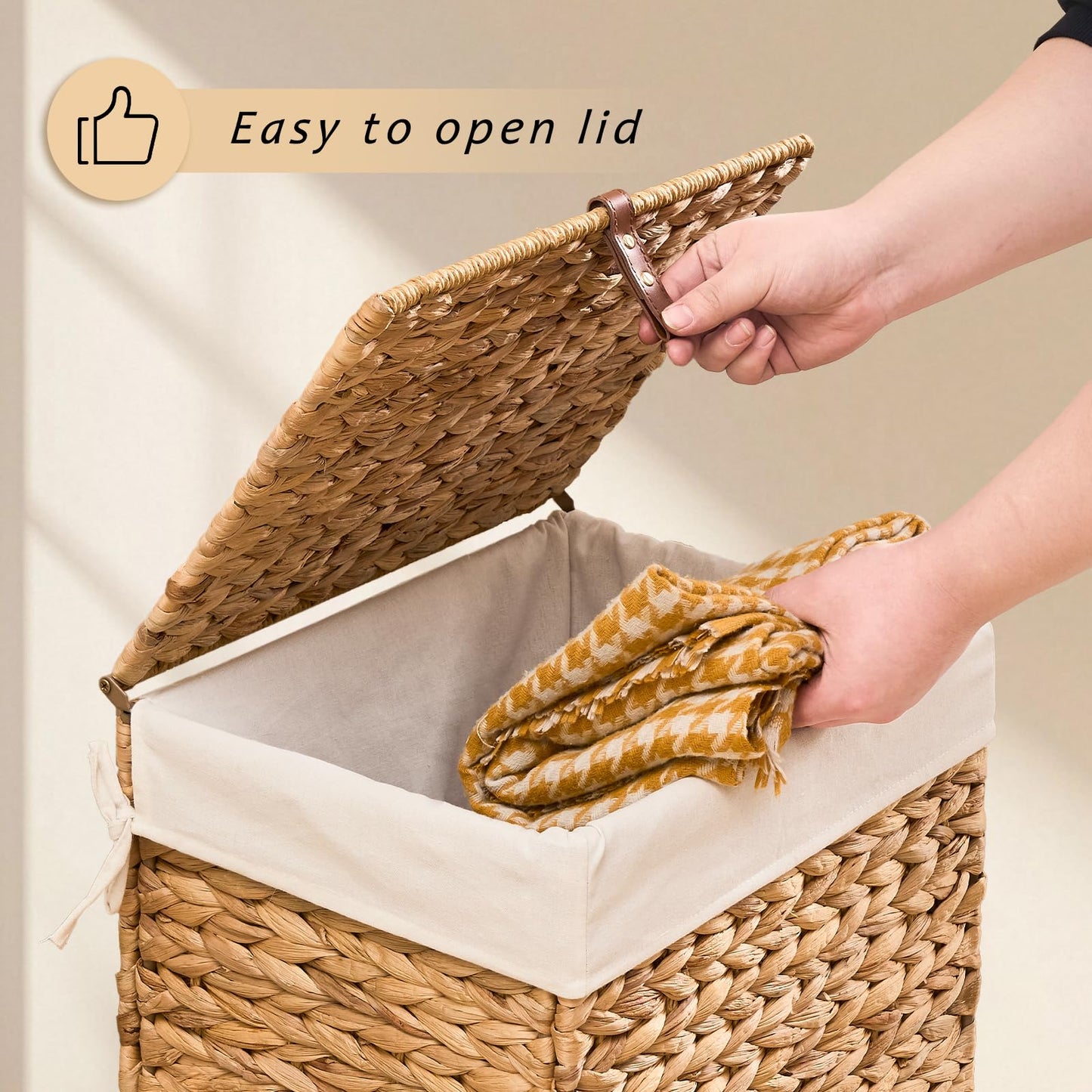 LGENHOOM Handwoven Natural Water Hyacinth Hamper with Lid