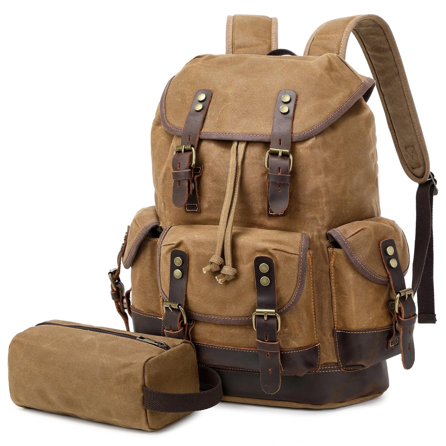Wogarl Vintage Waxed Canvas & Genuine Crazy Horse Leather Backpack