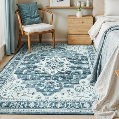 Vibrug Coastal Medallion OEKO-TEX Certified Washable Area Rug