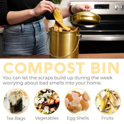 EPICA Countertop Compost Bin – 1.3 Gallon Stainless Steel, Toxin‑Free & Odorless