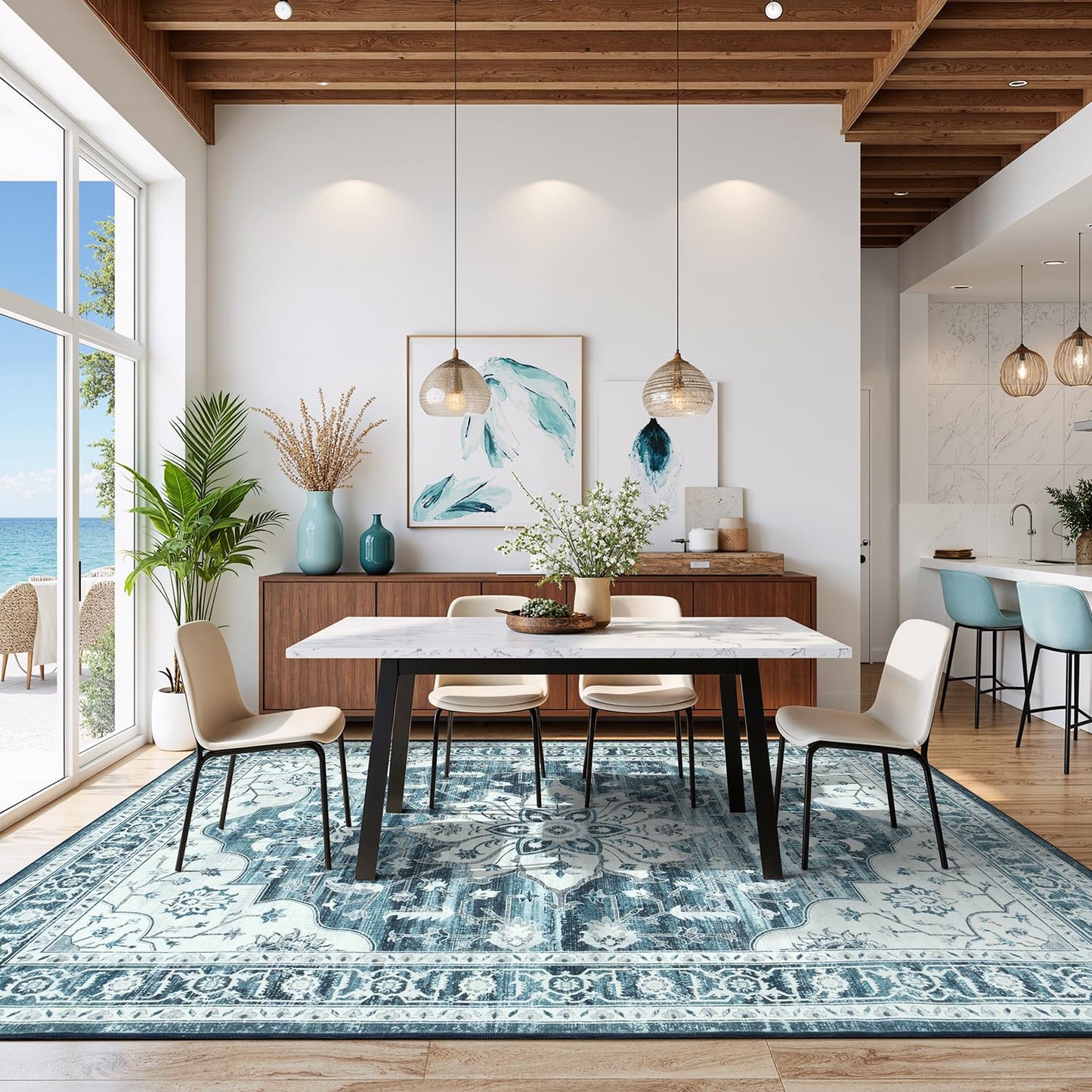 Vibrug Coastal Medallion OEKO-TEX Certified Washable Area Rug