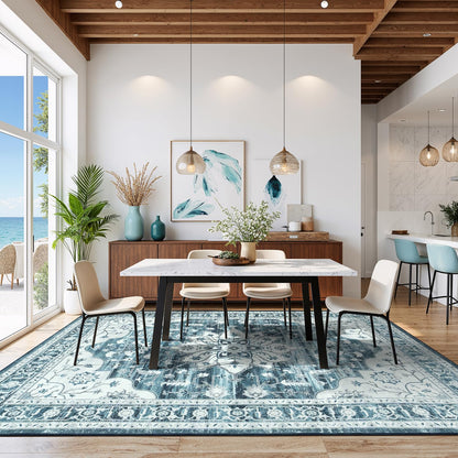 Vibrug Coastal Medallion OEKO-TEX Certified Washable Area Rug