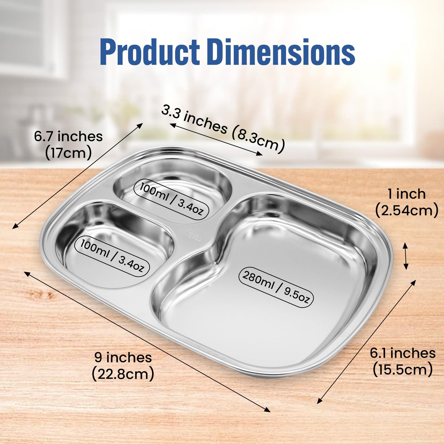 Korean Premium 304 Stainless Steel 5-Compartment Divided Plates (Set of 2)