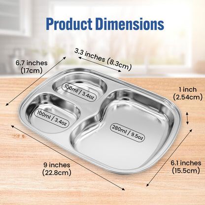 Korean Premium 304 Stainless Steel 5-Compartment Divided Plates (Set of 2)