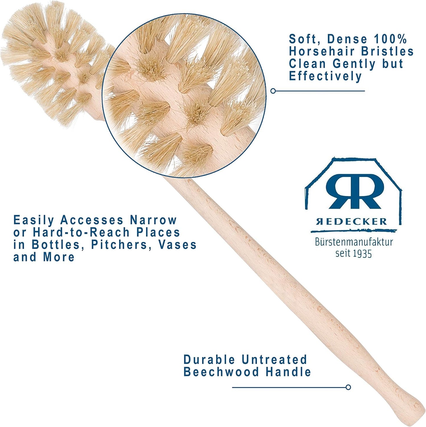 REDECKER Horsehair Bottle Brush: Sustainable Beechwood Handle