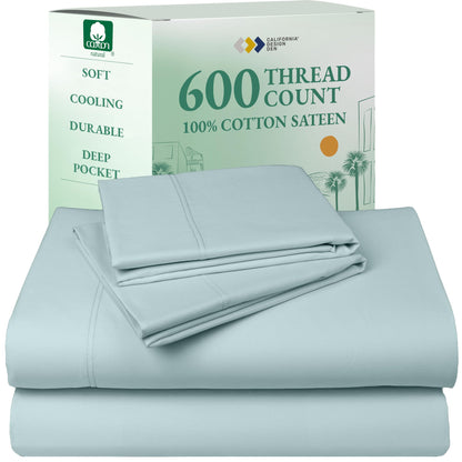 California Design Den 100% Cotton Sateen Sheets: 600 TC Luxury Set