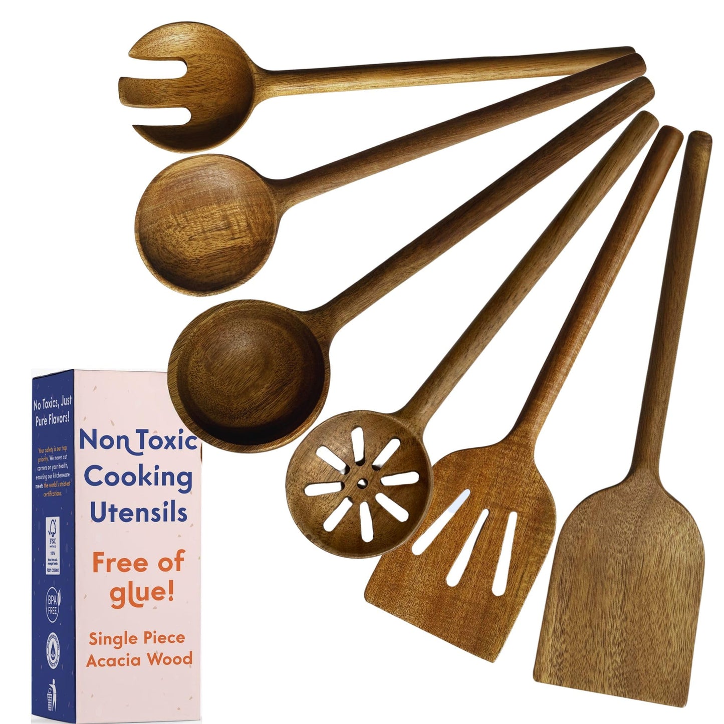 Non-Toxic 6-Piece One-Piece Wooden Utensil Set