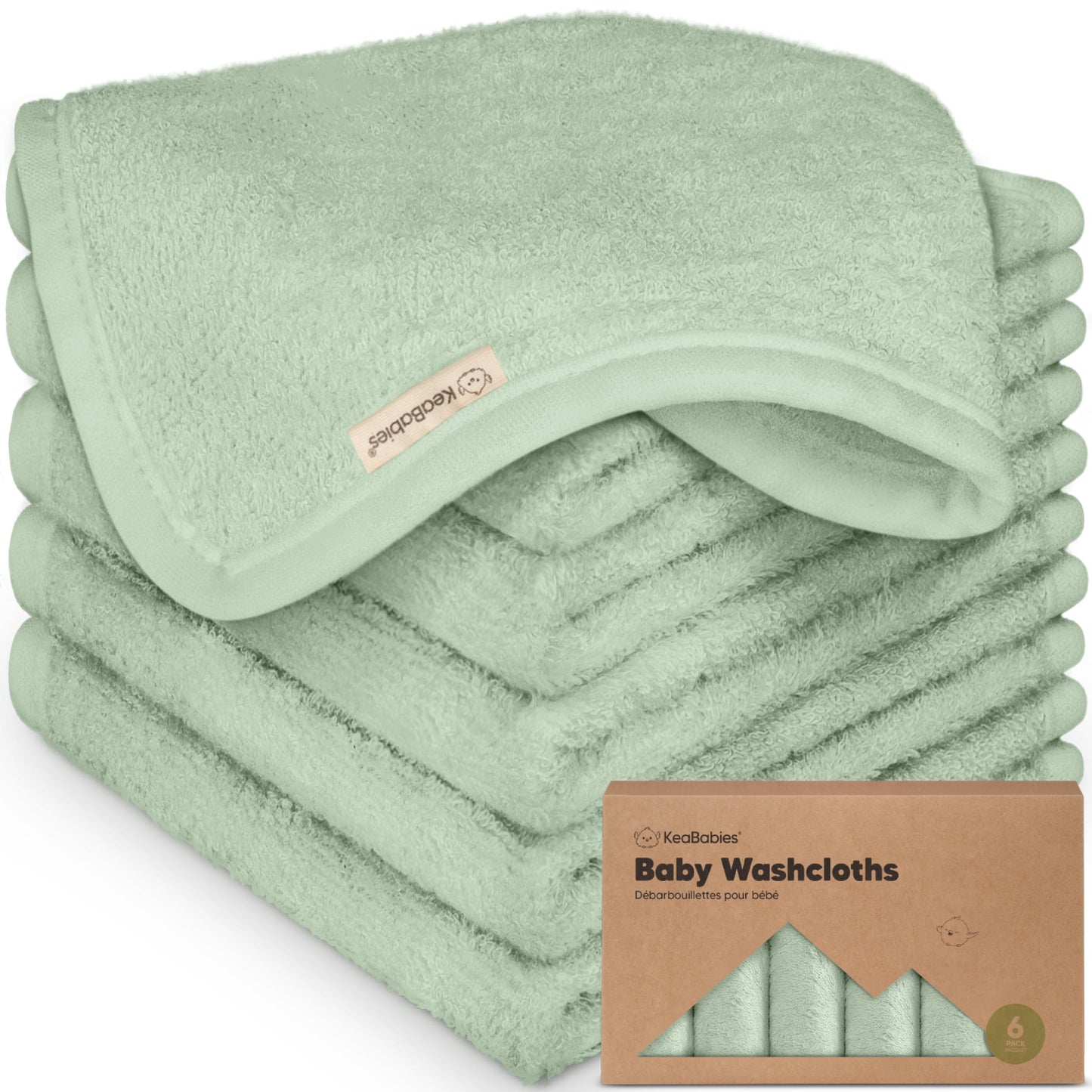 KeaBabies Bamboo Washcloths: 500GSM Ultra-Soft 6-Pack