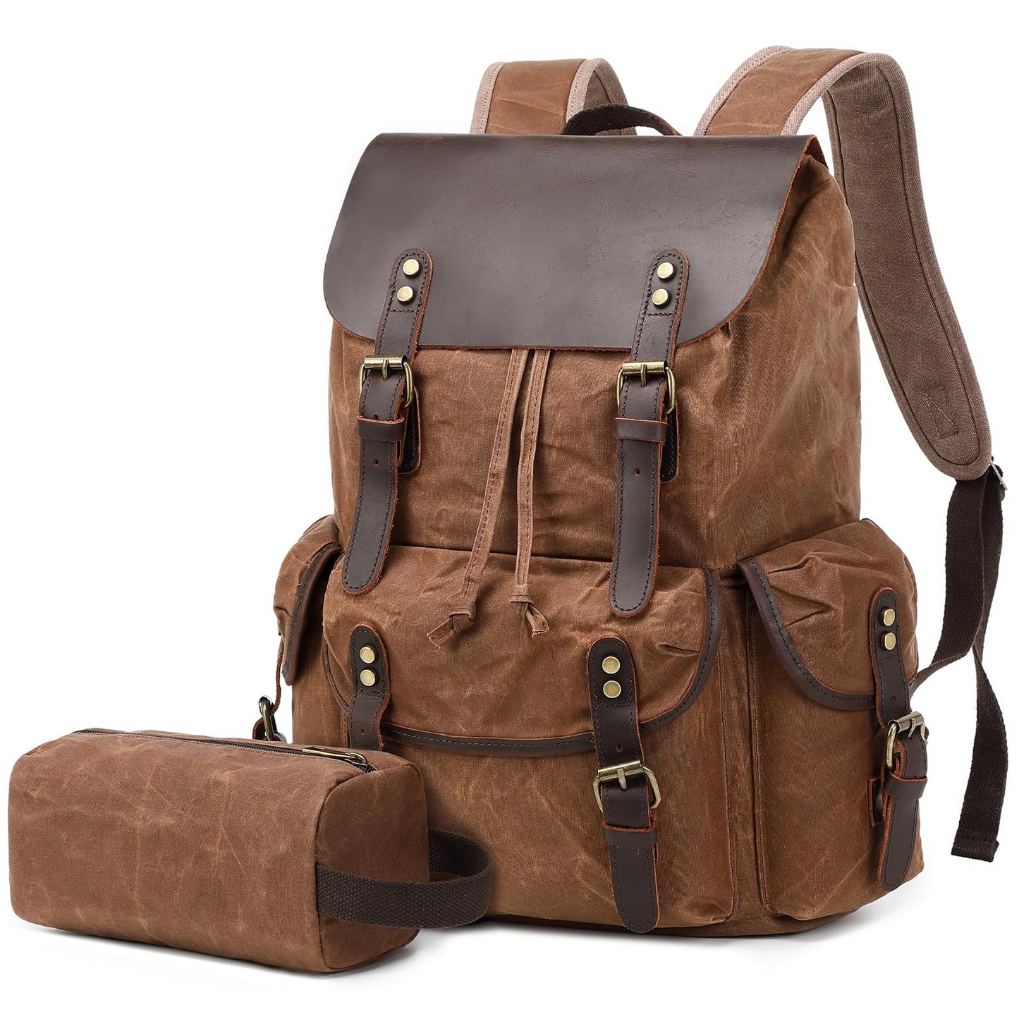 Wogarl Vintage Waxed Canvas & Genuine Crazy Horse Leather Backpack