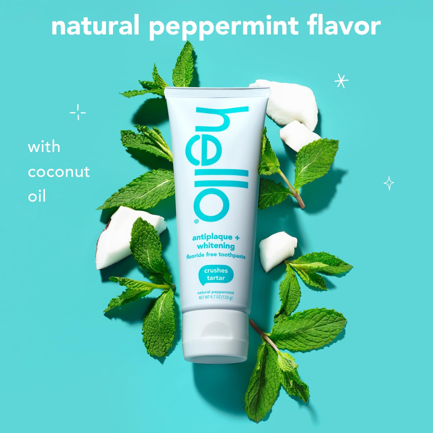 Hello Antiplaque & Whitening Fluoride-Free Toothpaste: Natural Peppermint