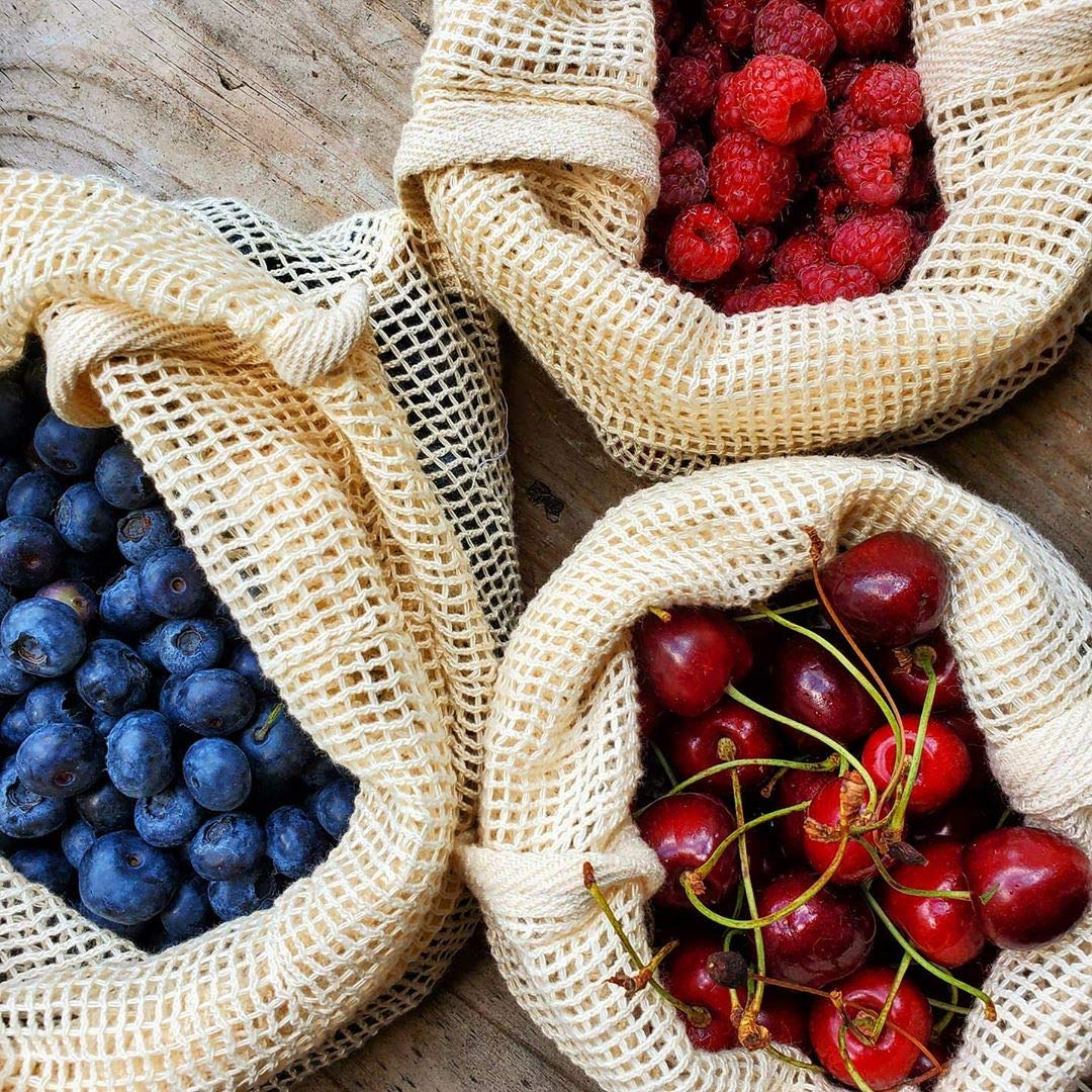 Reusable 100% Organic Cotton Mesh Produce Bags-Toxin-Free, Plastic-Free Double-Stitched