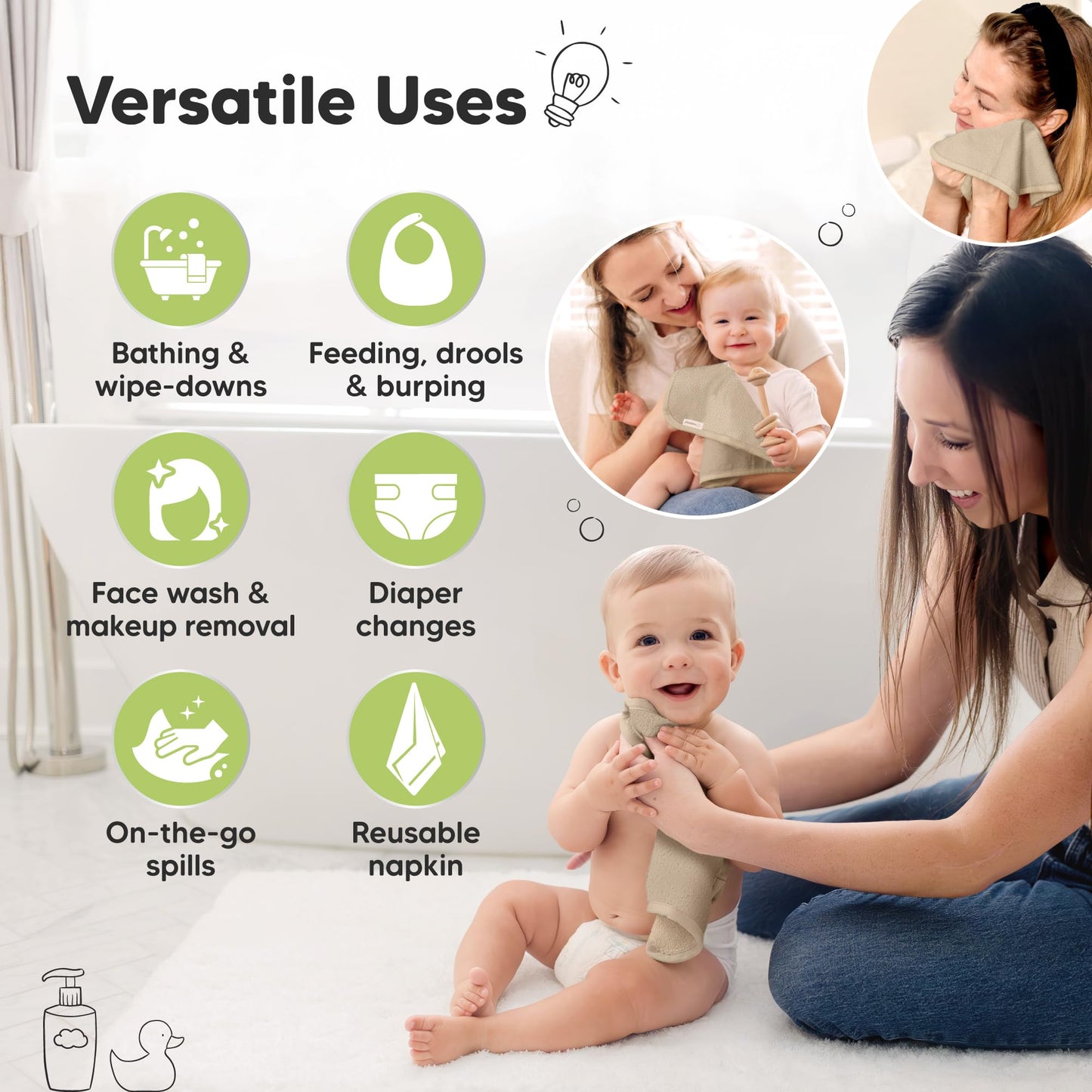 KeaBabies Bamboo Washcloths: 500GSM Ultra-Soft 6-Pack