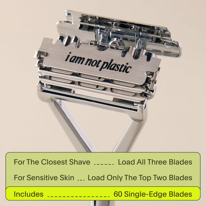 Leaf Shave All-Metal Safety Razor with Flexible Pivoting Head, Plastic-Free Triple-Blade Razor