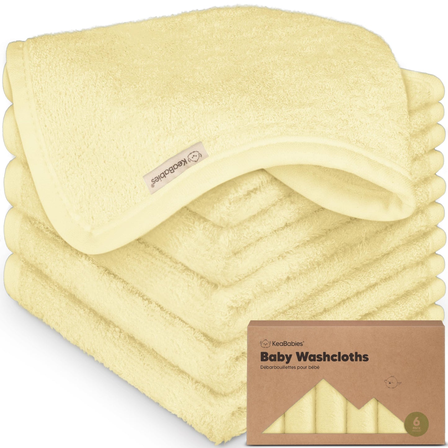 KeaBabies Bamboo Washcloths: 500GSM Ultra-Soft 6-Pack